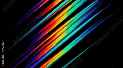 Colorful Light synthwave Spectrum: Striking, dynamic lines of vibrant hues dance across a black backdrop, creating an abstract display of color and motion. Evoking a sense of energy and modern design.