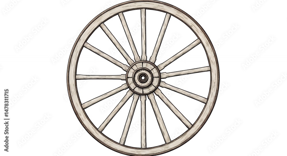 Fototapeta premium Vintage wagon wheel illustration