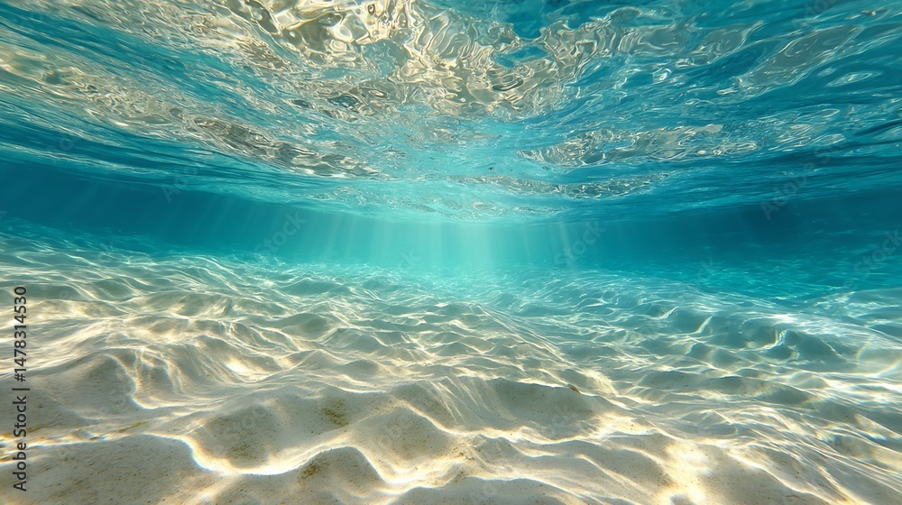 Obraz premium Underwater Scene: Sandy Ocean Floor with Sunlight Penetration