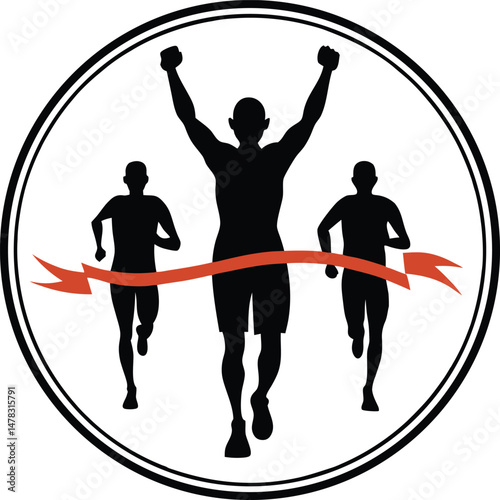 Runners crossing finish line in a circle design
