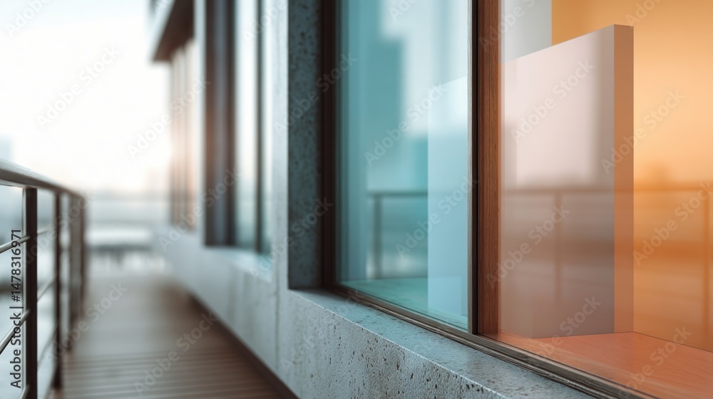 Closeup of a smart window adjusting its tint in realtime showcasing a gradient of colors as it responds to the analysis of data from privacy cameras enhancing the buildings privacy