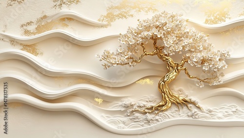 Golden Tree On Whitish Background