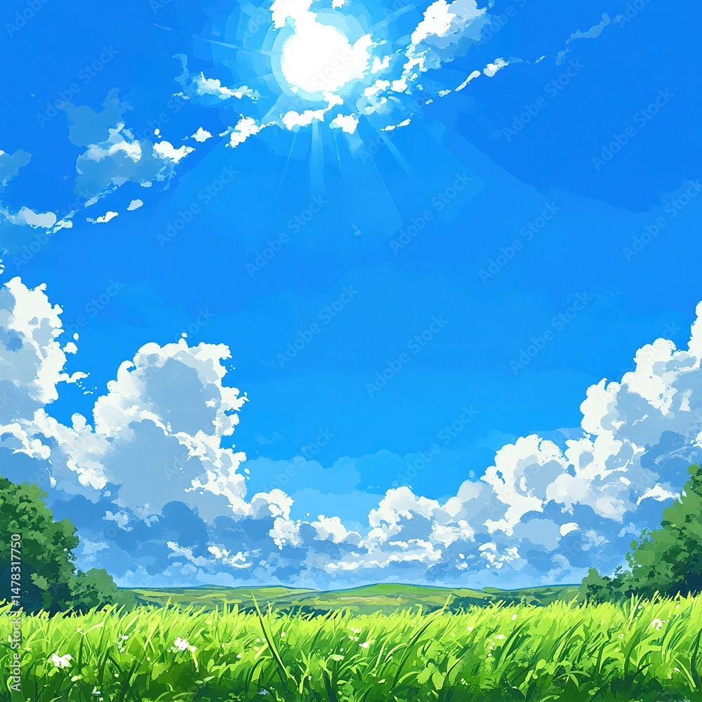 Fototapeta premium Pixel Art Landscape Illustration Sunny Day