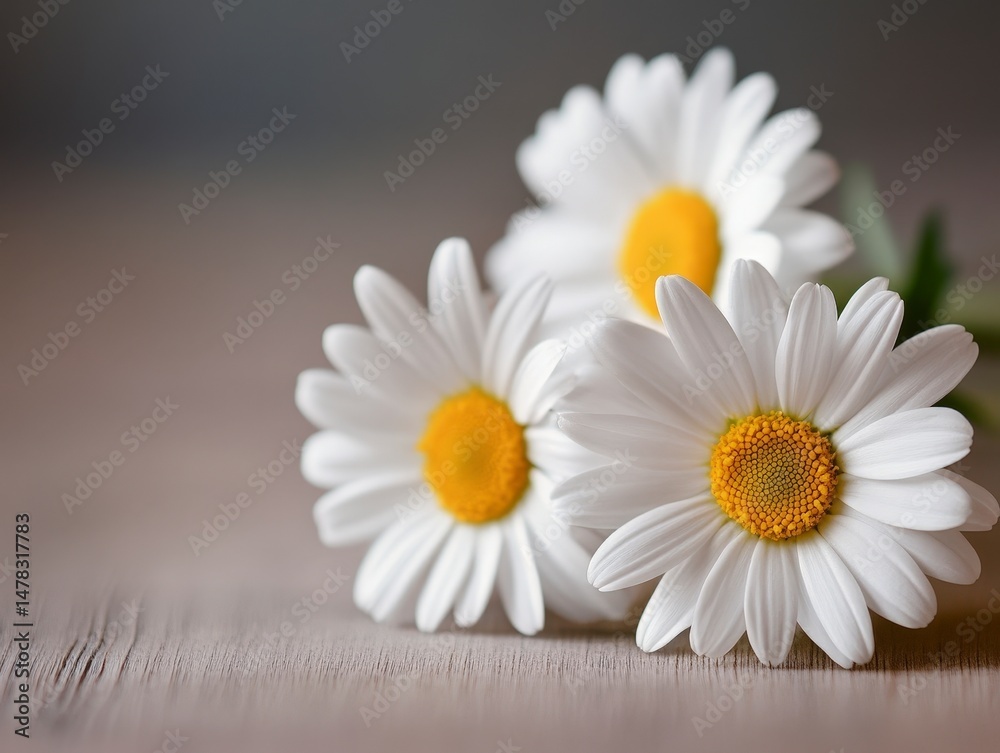 Obraz premium Fresh White Daisies on a Soft Brown Surface with Gentle Lighting