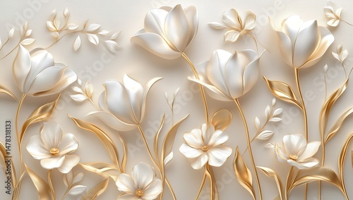 Elegant White And Gold 3D Floral Pattern