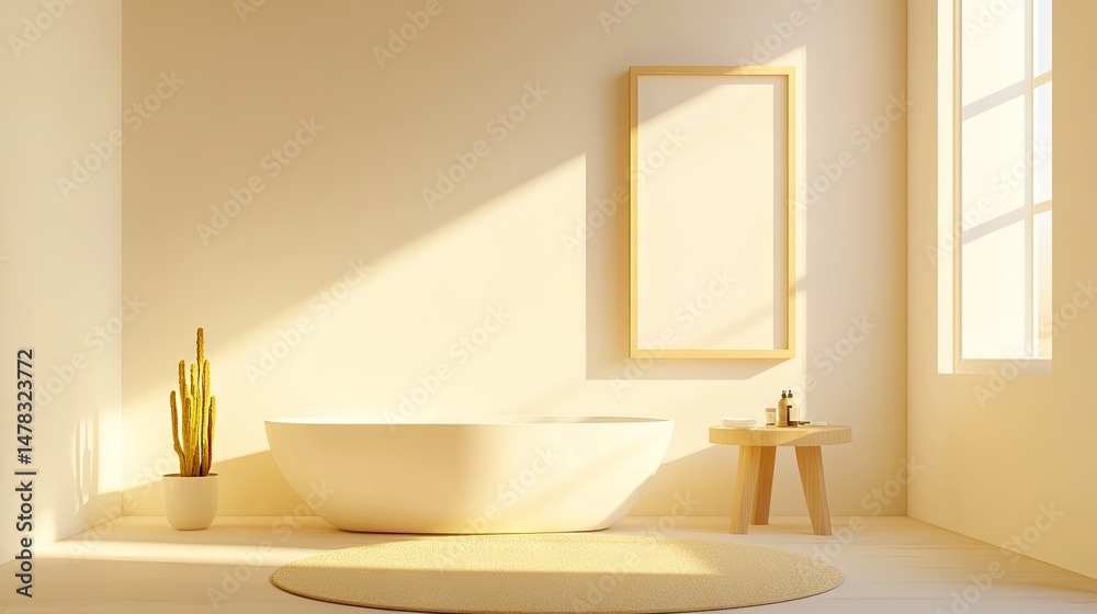 Fototapeta premium Modern, minimalist bathroom interior design, bathed in sunlight.
