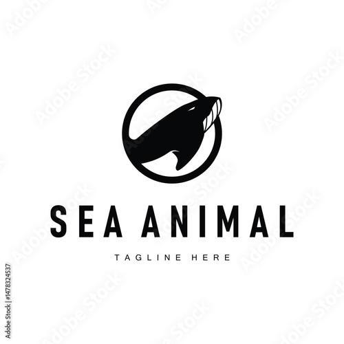 Dolphin logo design concept of deep sea animal with simple black silhouette as a symbol of deep sea animal icon template
