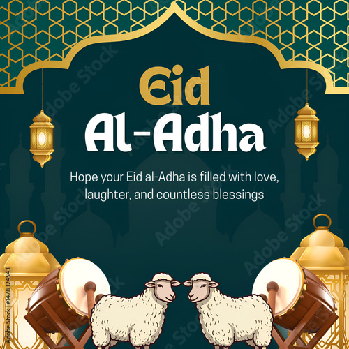 Green & Gold Simpel Eid Al - Adha Instagram Post photo