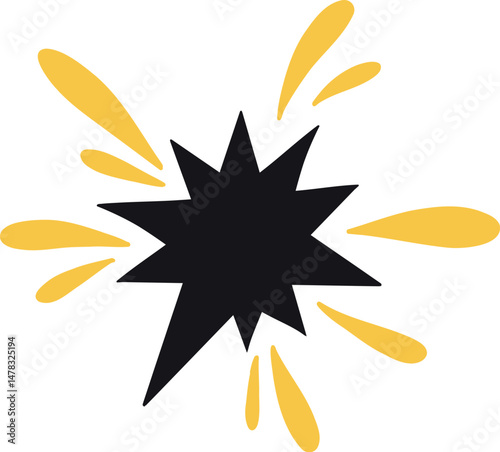 Different shooting stars, heart, circle amd sun with beautiful tails original artwork. Hand drawn star for your design illustration