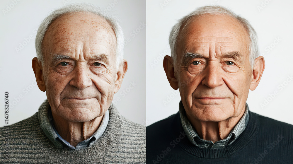 A Portrait of an Elderly Man, Capturing His Distinctive Features and Rich Life Experience