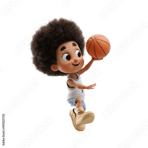 3D Cartoon Child Practicing Basketball