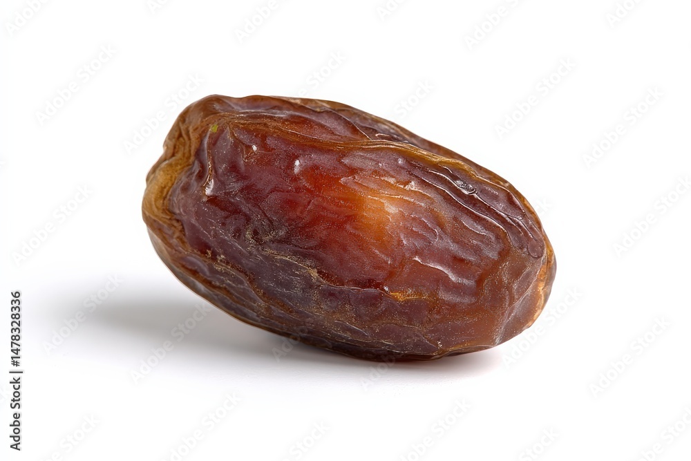 Single date fruit on white background. Rich, dark brown tones. Single date fruit on white background. Rich, dark brown tones.