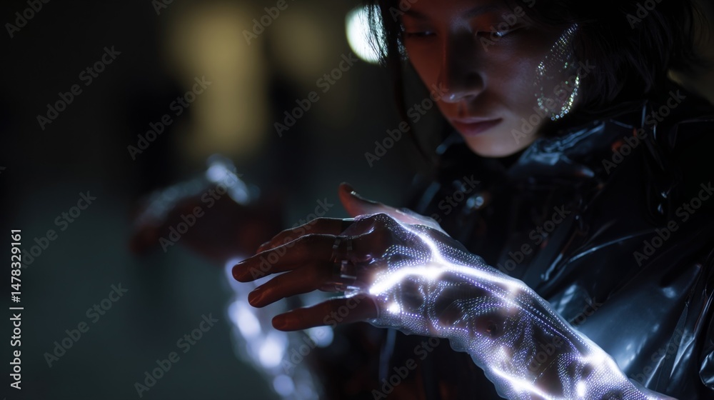 An intricate array of wearable devices enhances the users perception showcasing realtime mapping of environmental stimuli with holographic displays illustrating the translation of sound