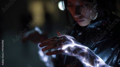 Obraz na płótnie An intricate array of wearable devices enhances the users perception showcasing realtime mapping of environmental stimuli with holographic displays illustrating the translation of sound w salonie