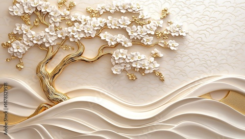 Ornate Floral Tree Wall Decor With Gold Accents