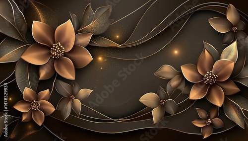 Ornamental Gold And Brown Floral Design
