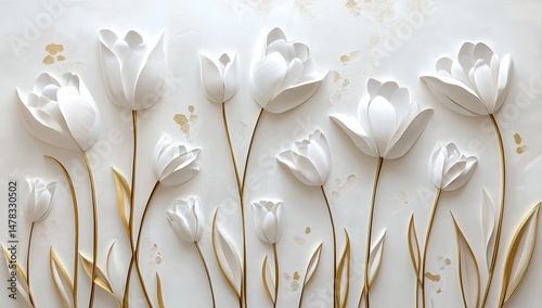 Fototapeta Naklejka Na Ścianę i Meble -  Elegant White Tulips With Gold Accents
