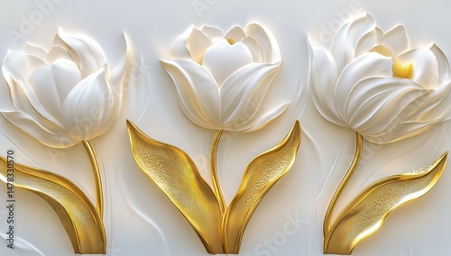Ornate White And Gold Tulips