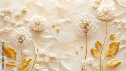 Delicate White And Gold Floral Arrangement On Textured Background