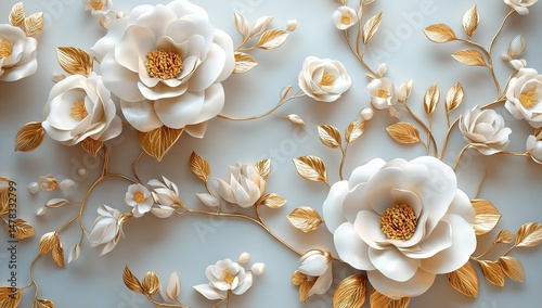 Elegant 3D Floral Design with Gold Accents