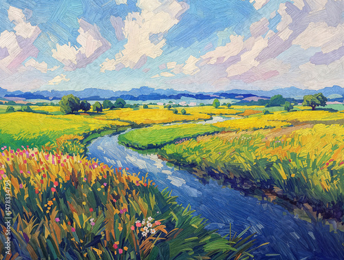 AI-drawn brush stroke landscape painting

