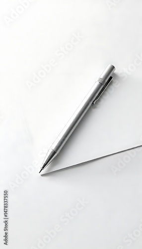 Wallpaper Mural Generative AI image showcases a sleek, silver pen resting on bright paper Torontodigital.ca