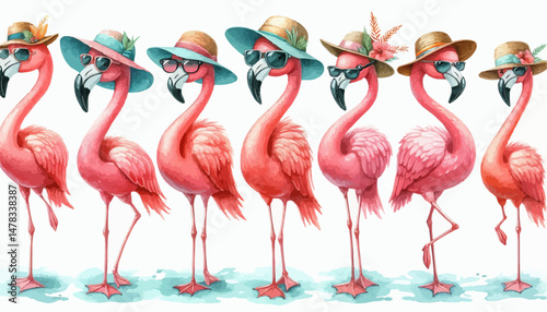 funny summer flamingos in the water