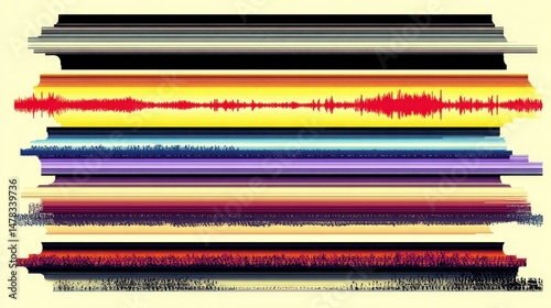 Artistic Soundwave Spectrum: Captivating visual interpretation of sound waves, presenting a spectrum of frequencies in a vibrant, abstract composition.