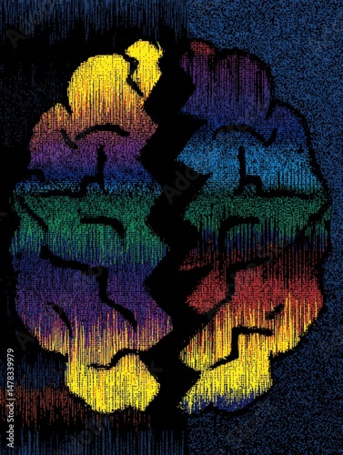 Mind Unveiled: An illustrative representation of a human brain split, its colorful interior symbolizing complexity.