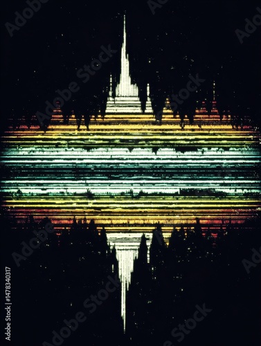 Abstract Glitch Texture: A captivating abstract glitch texture, boasting a mesmerizing pattern of colorful horizontal stripes and a distorted center.