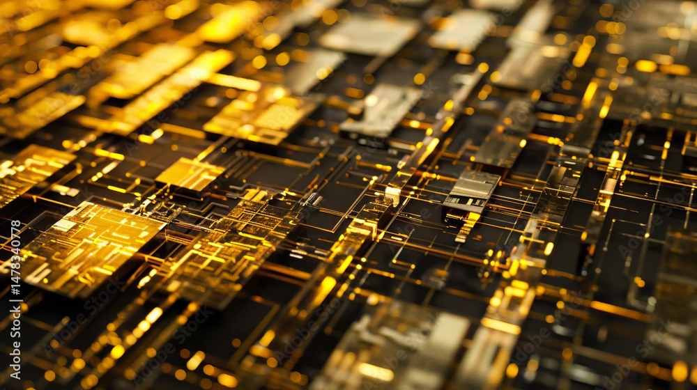 macro photography of microchip with golden circuitry shallow depth . macro photography of microchip with golden circuitry shallow depth .