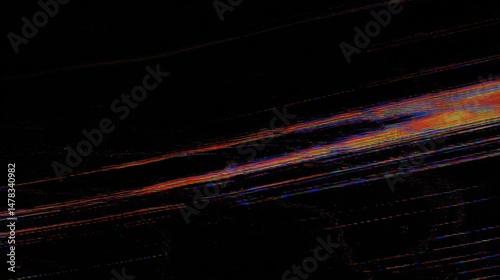 Cosmic Dance of Light: Capturing streaks of vibrant colors that weave and dance across a canvas of velvety darkness. An abstract, artistic expression of motion and energy. Vintage filmoverlay 