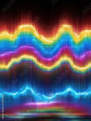 Colorful Spectrum Wave: An eye-catching illustration showcases a vibrant spectrum wave pattern. The dynamic display evokes a sense of energy and movement, perfect for a visual of data representation.