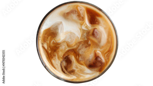 Homemade Iced Latte with Milk in Swirl Effect on White Background Transparent Background