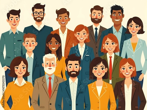 Diversity of Professional Business Team Portrait Cartoon Illustration