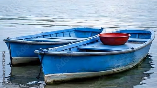 Wallpaper Mural Two Blue Wooden Boats on Calm Water Torontodigital.ca
