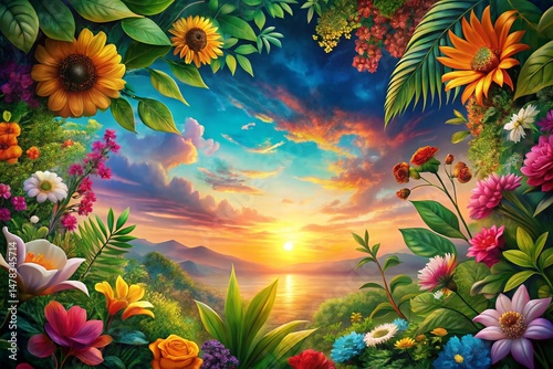 Aerial Sunrise Botanical Illustration - Hand-Painted Floral Art