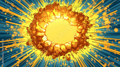 Dynamic comic book explosion effect with radiant yellow glow and bursting lines