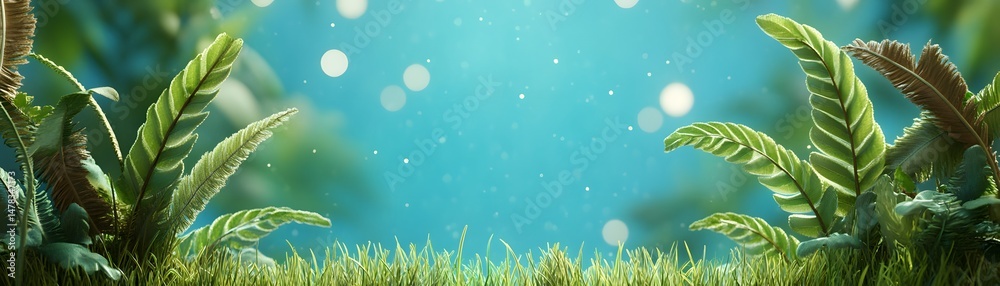 Obraz premium Lush greenery and soft light in a tranquil scene.