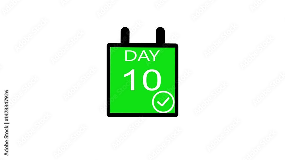 Day 10 number icon animation. with calendar check mark on a white background. and stunning 4k video.