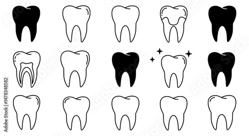Dental Anatomy Icon Set: A comprehensive collection of dental icons, meticulously crafted to showcase various aspects of tooth structure and conditions.