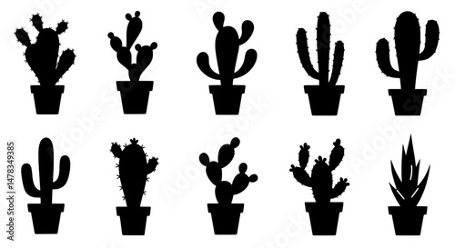 Cactus Silhouette Collection: A collection of unique and vibrant cacti silhouettes, ideal for adding a touch of desert charm and visual interest to any project or design. 