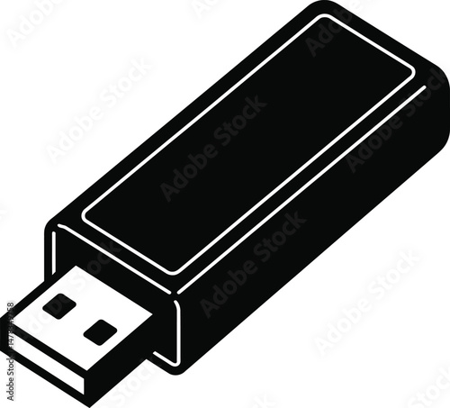 Black USB Flash Drive Icon Vector Illustration