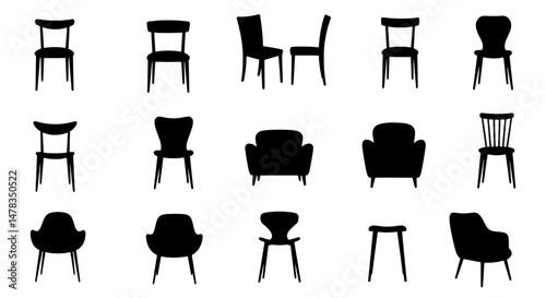 Chair silhouettes: A collection of various chair silhouettes, each meticulously captured, offering a diverse representation of furniture design, from minimalist to classic styles.