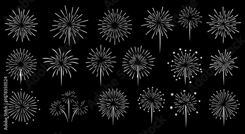 Fireworks Celebration: A dazzling display of celebratory fireworks lights up the night sky, each burst a unique, intricate pattern of light, celebrating a joyous occasion.
