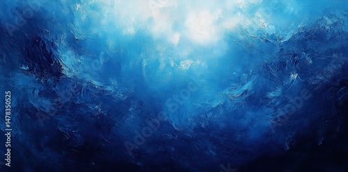 Wallpaper Mural Abstract painting with varying shades of blue resembling an underwater or sky scene with textured brush strokes and a calming, ethereal atmosphere Torontodigital.ca