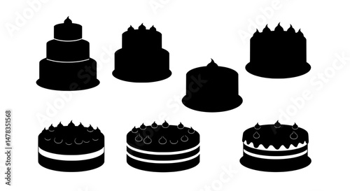 Silhouetted Sweet Sensations: An array of meticulously crafted cake silhouettes, offering a visual feast of different designs and layers, evoking the sweet anticipation of celebration.