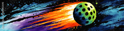 Vibrant Vector Illustration of Abstract Colorful Comet with Vivid Flame Trail in Outer Space Cosmic Artwork Featuring Green Blue Meteor Galactic Universe Design Concept