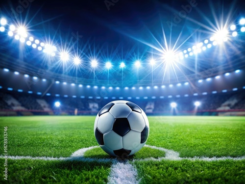 Minimalist Night Soccer Game, Stadium Lights, Closeup Ball, Kickoff