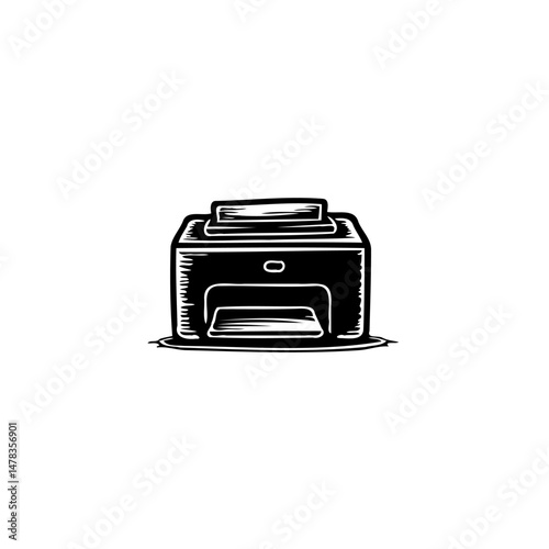 Monochrome Printer Illustration: Modern Technology with Classic Stylistic Elements